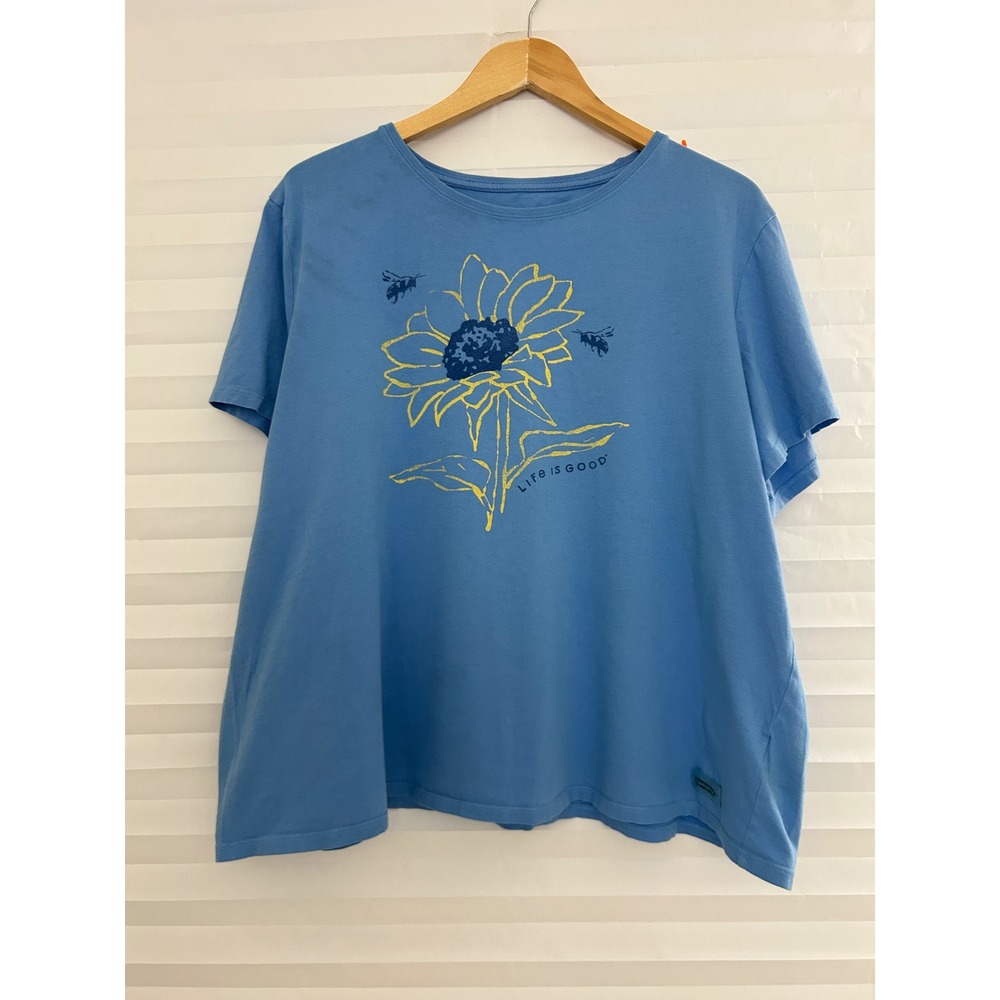 Life is Good Womens XXXL Blue Sunflower Bee Crusher-Lite Cotton T-Shirt